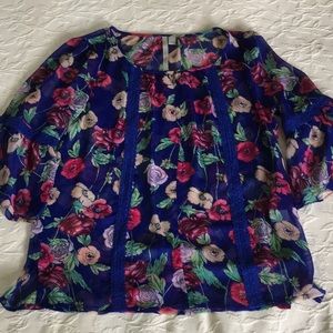 LC LAUREN CONRAD Sheer Blue Floral Chiffon Top S